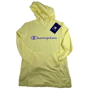 Champion Girls‎ Yellow Lightweight Long Sleeve Hoodie Logo Shirt Top Size Medium